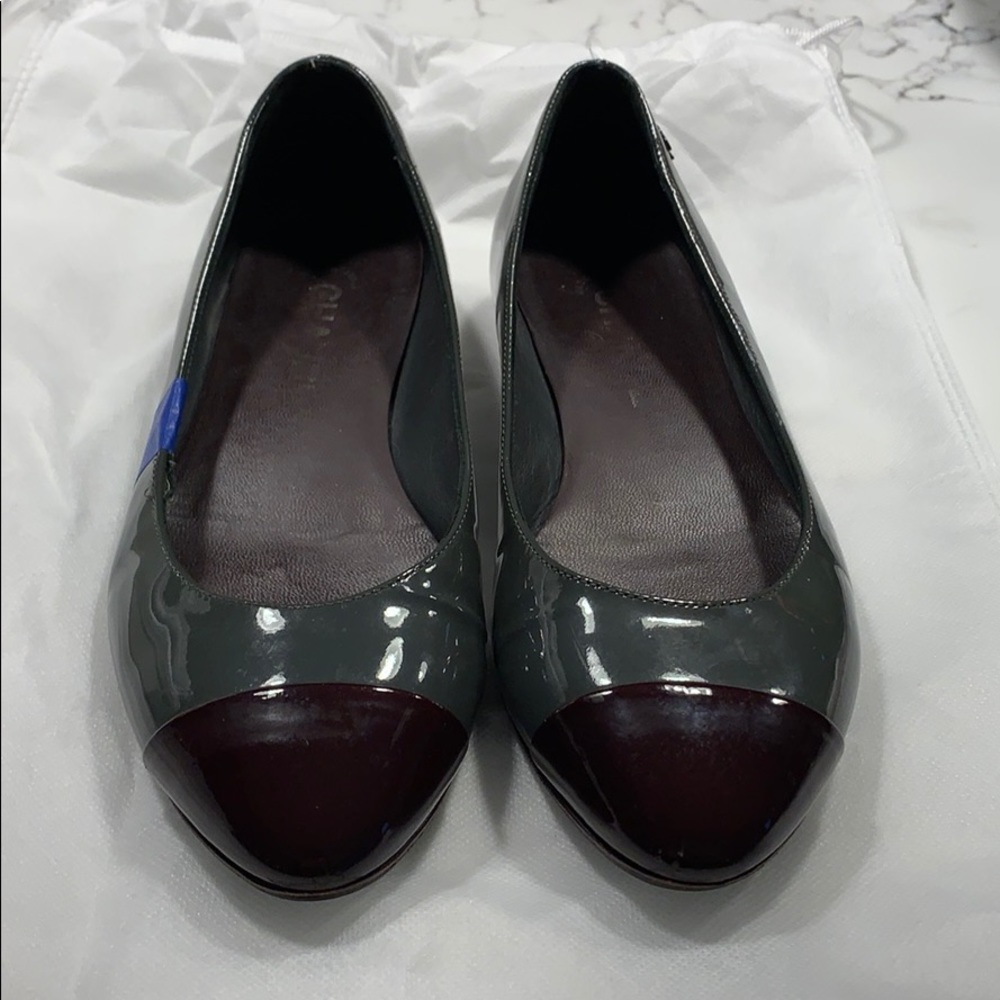 Chanel two-tone grey with maroon toe size 38.5